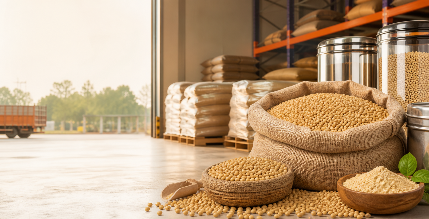 Premium soybeans and food-grade commodity supply in a clean distribution facility